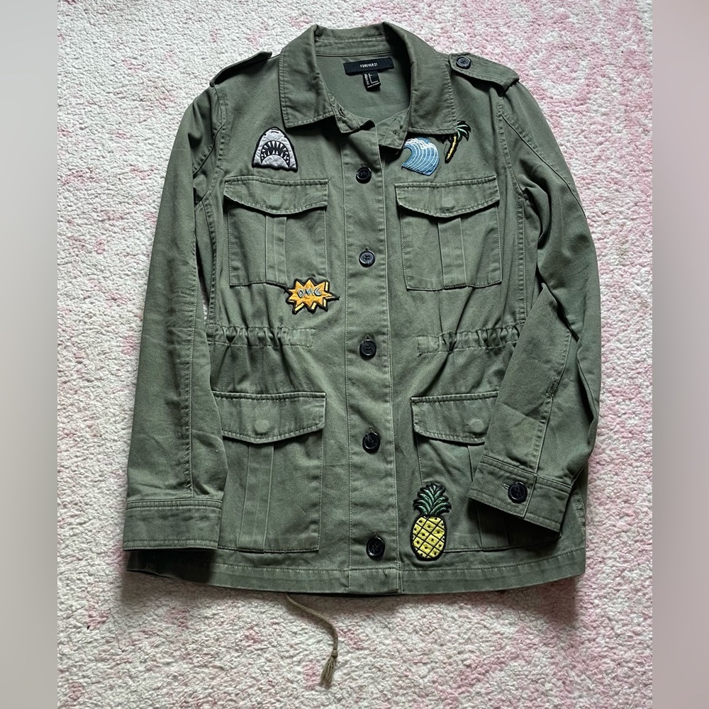 Forever 21 Army Green Utility Jacket Womens Patches Sz small​